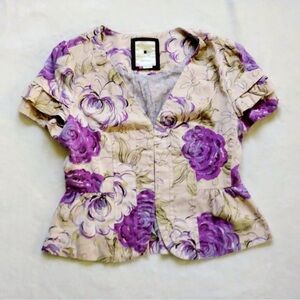 Elevenses Purple Floral Blouse 100% cotton Anthropologie brand